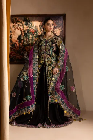 Maria Osama Khan - Zumar - OPEN SHIRT & SHARARA - BLACK - ORGANZA & PK RAWSILK - 3 Piece