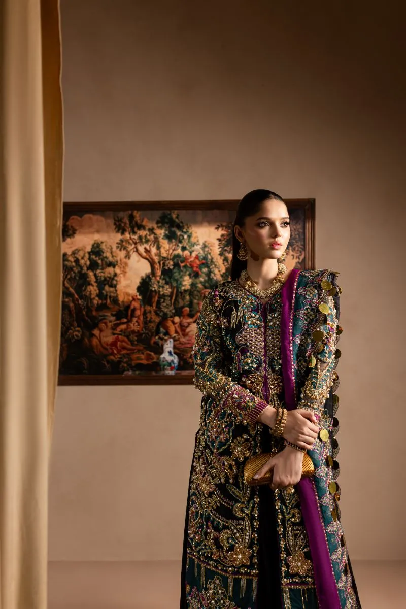 Maria Osama Khan - Zumar - OPEN SHIRT & SHARARA - BLACK - ORGANZA & PK RAWSILK - 3 Piece