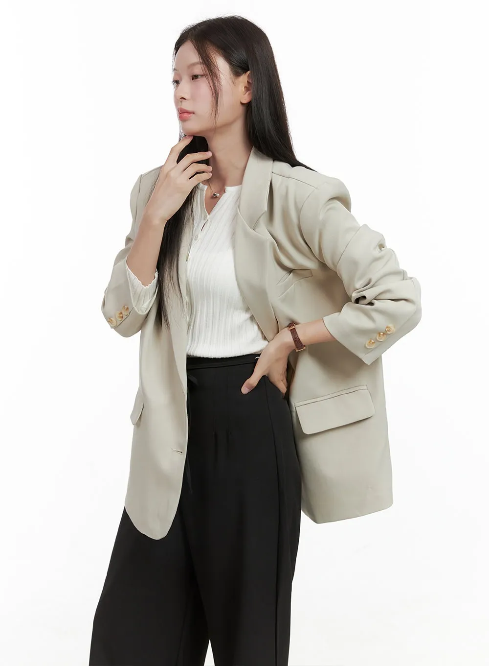 Oversized Collared Button-Up Blazer OG416