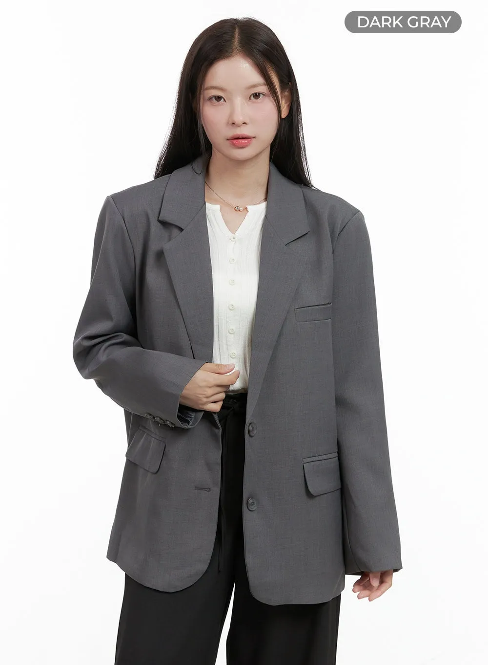 Oversized Collared Button-Up Blazer OG416