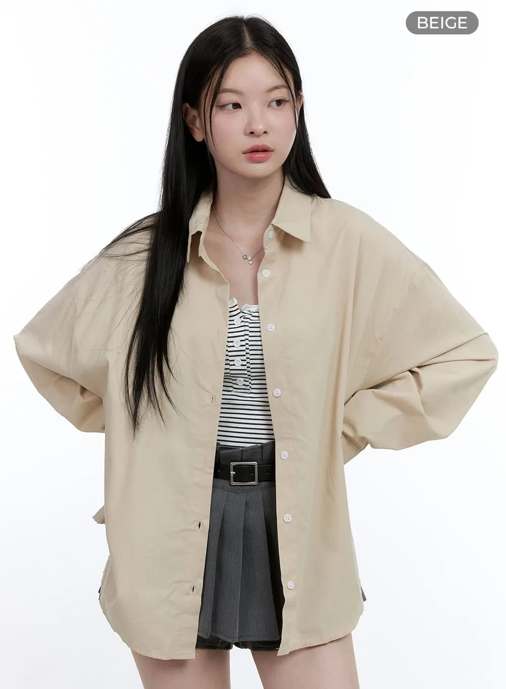 Oversized Cotton Collared Shirt OO429