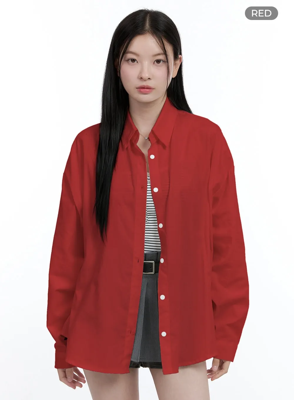 Oversized Cotton Collared Shirt OO429