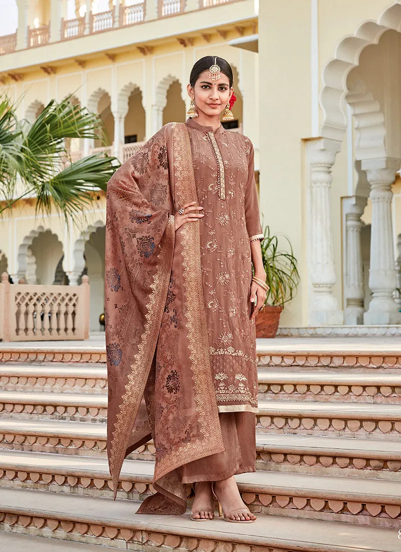 Peach Sequence Embroidered Palazzo Suit