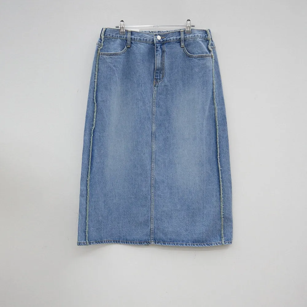 Plus Reverse Stitch Bleached Denim Maxi Skirt IY24