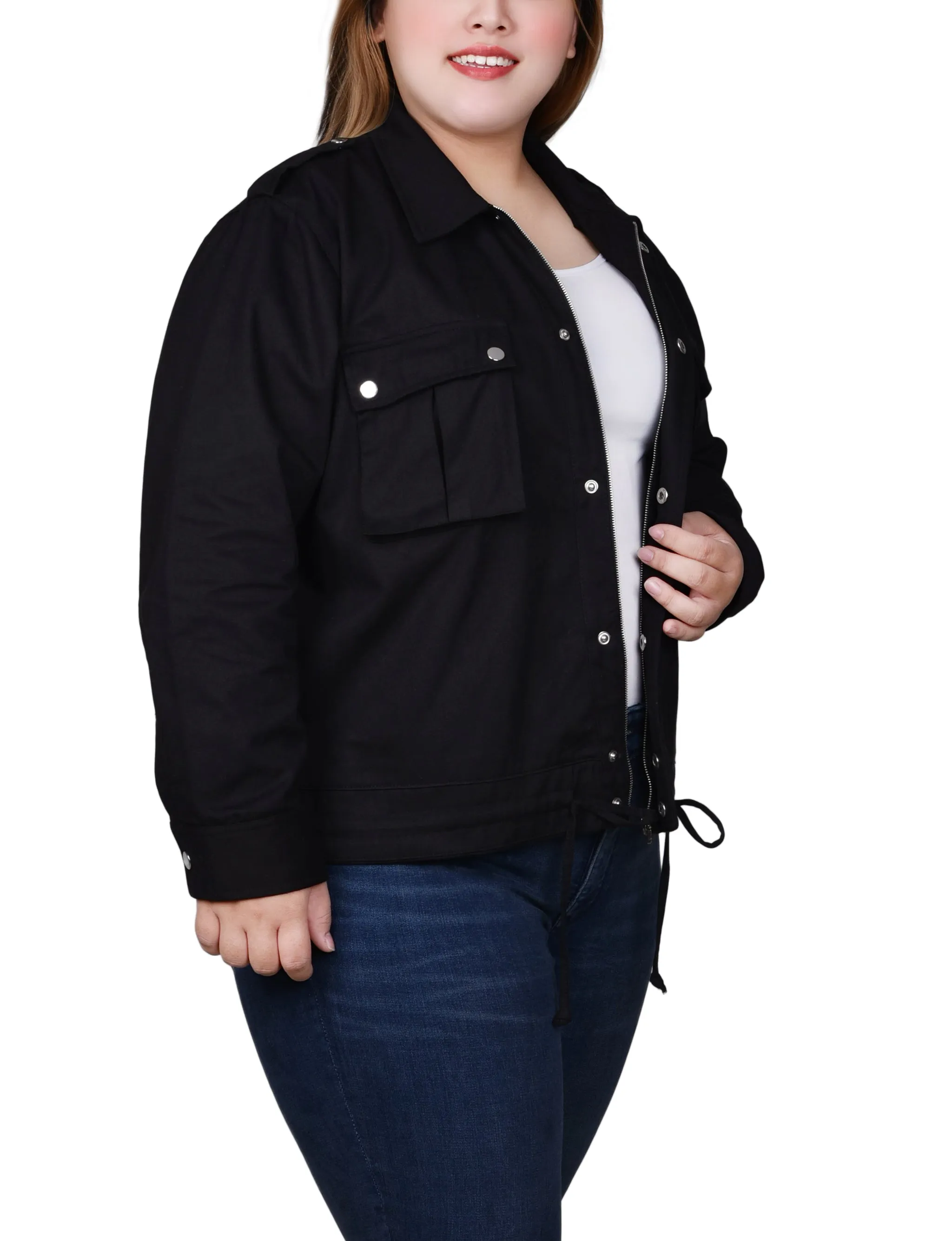 Plus Size Long Sleeve Twill Jacket