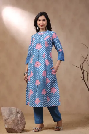 Rachna Indigo Printed Cotton Kurta Pant Set