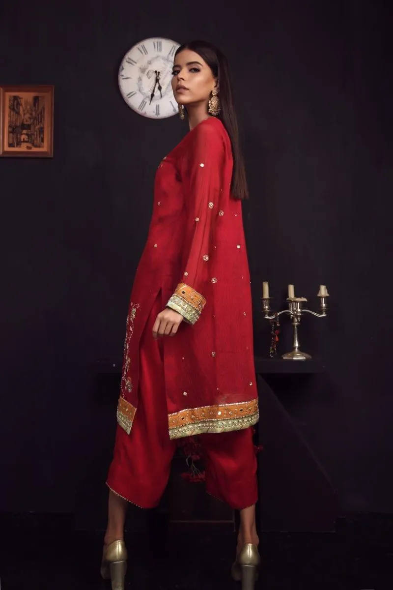 Sadia Aamir - Dark Red and Rust Aas - Khaddi - 3 Piece