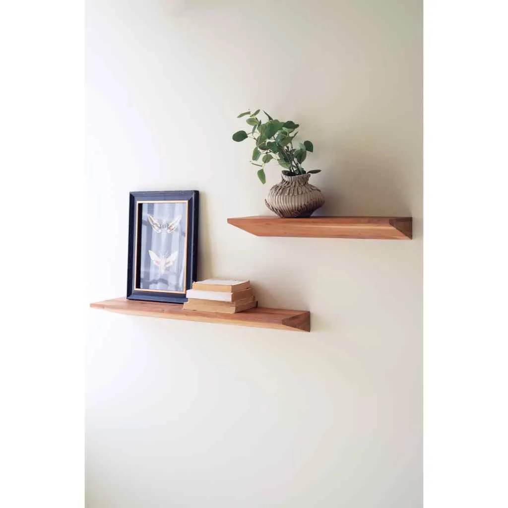 Set Of Two Floating Acacia Wood Shelves