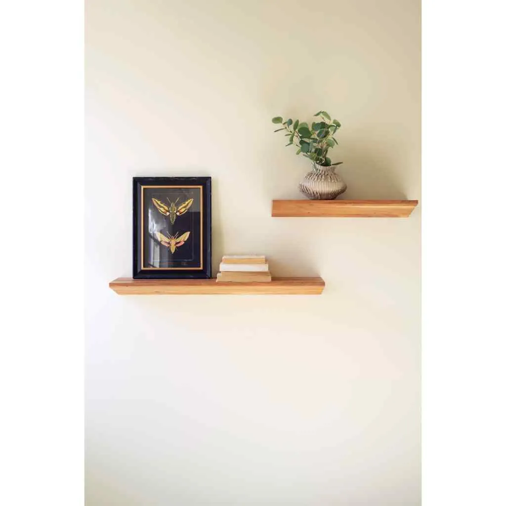 Set Of Two Floating Acacia Wood Shelves