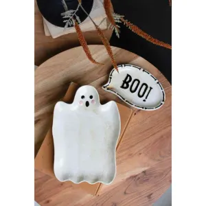 Set Of Two "Boo" Ghost Ceramic Serving Platters