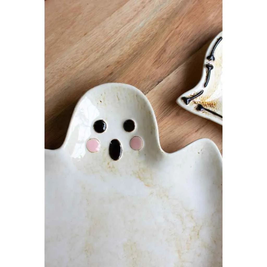 Set Of Two "Boo" Ghost Ceramic Serving Platters