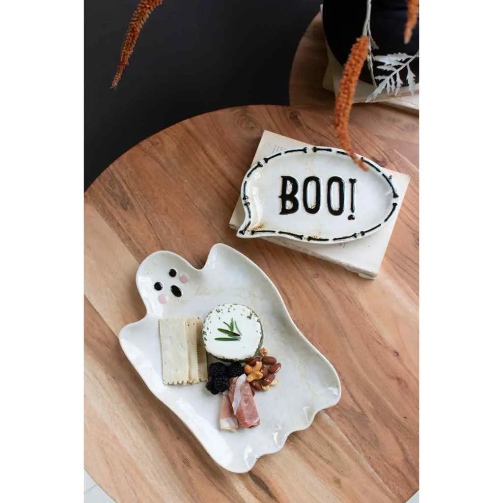 Set Of Two "Boo" Ghost Ceramic Serving Platters