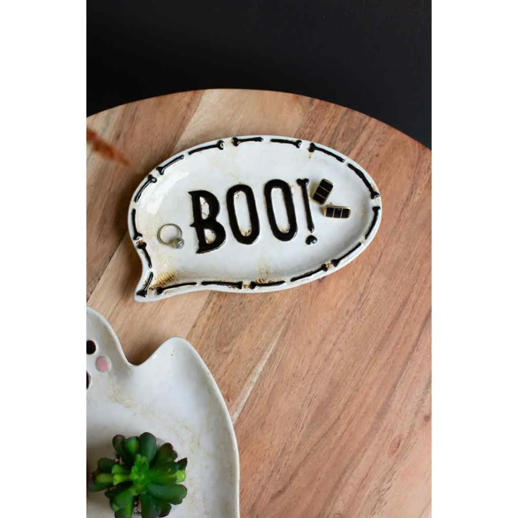 Set Of Two "Boo" Ghost Ceramic Serving Platters