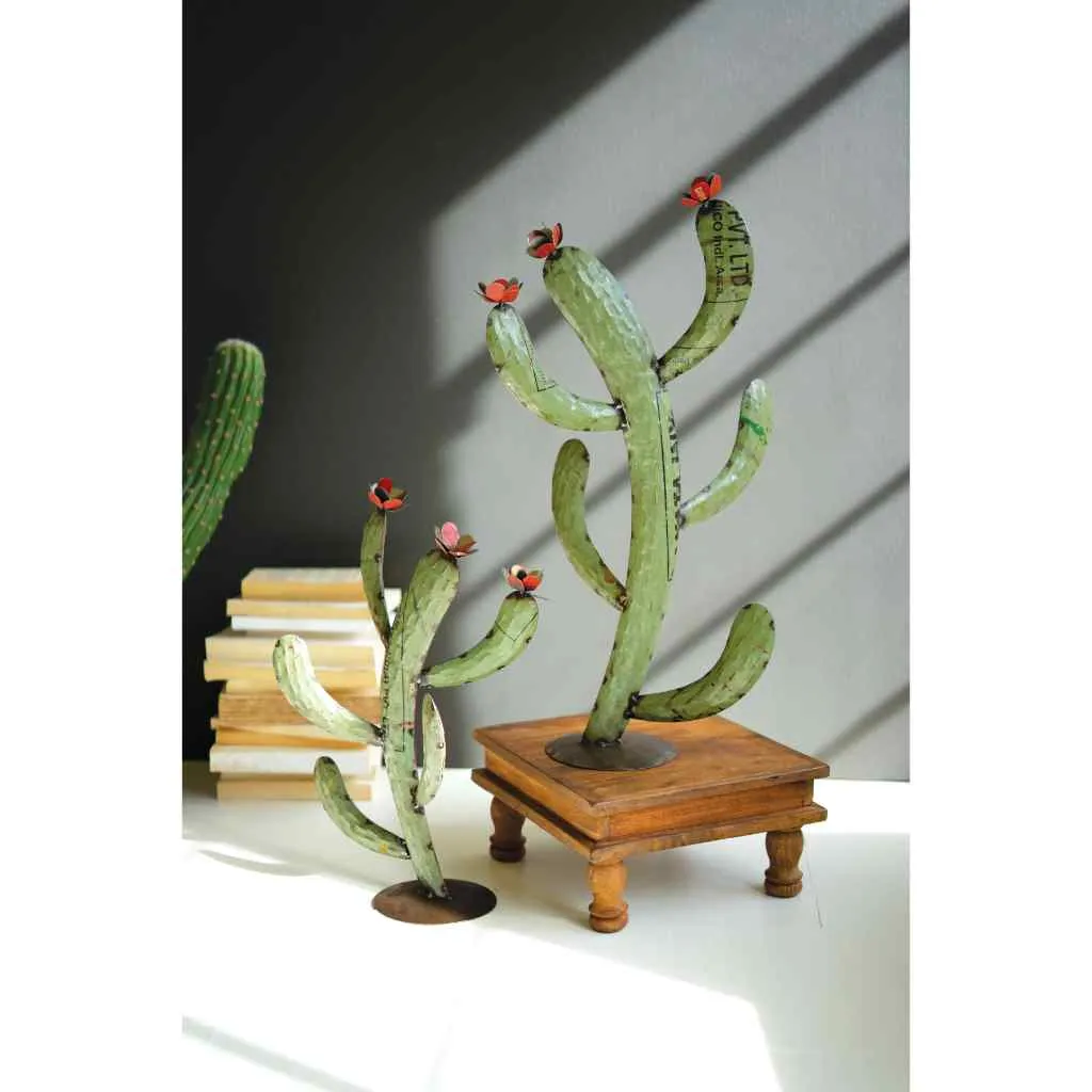 Set Of Two Recycled Iron Cactus