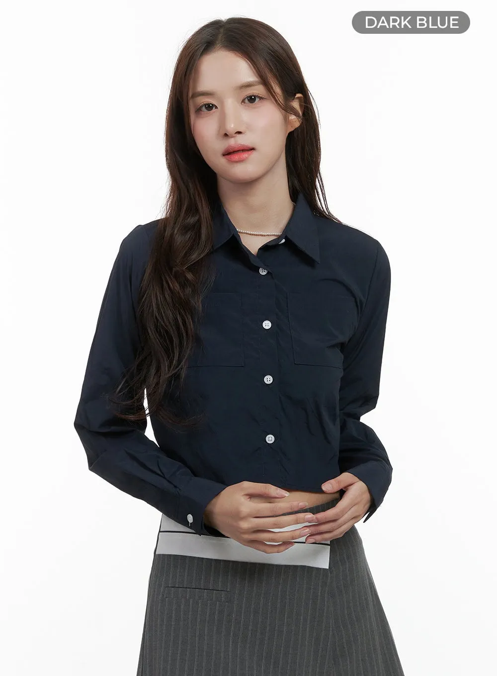 Sleek Collar Pocket Crop Shirt OS416