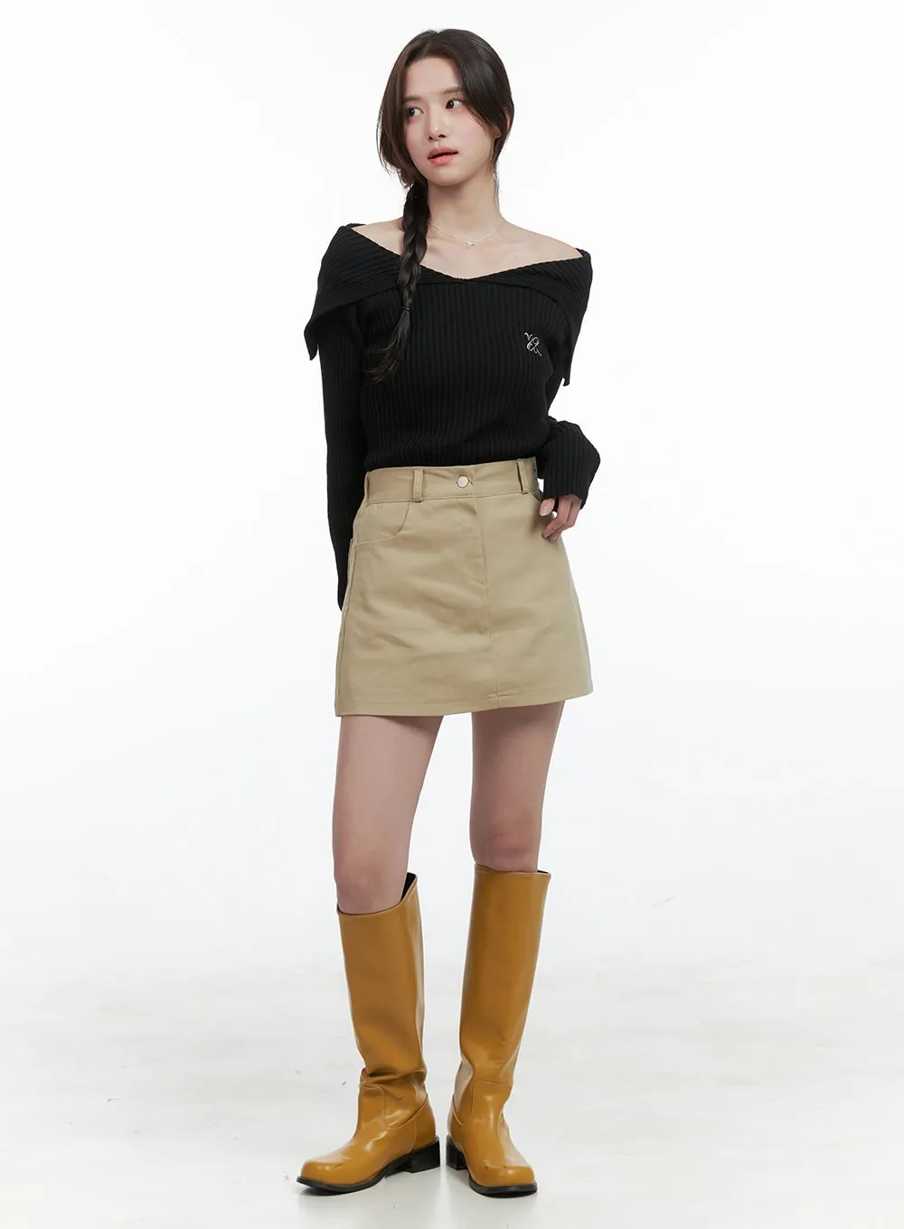 Solid Cotton Mini Skirt OG409