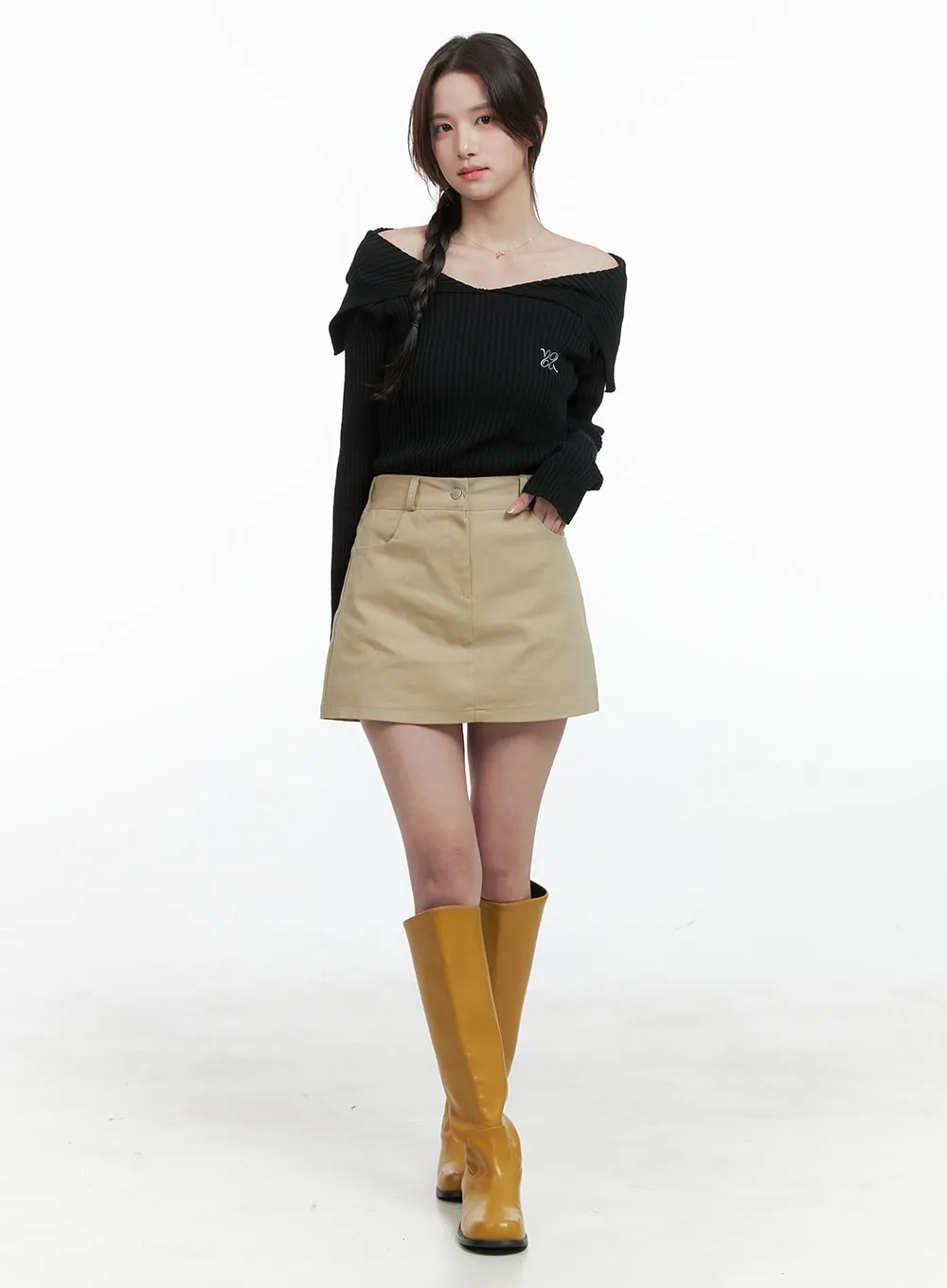 Solid Cotton Mini Skirt OG409