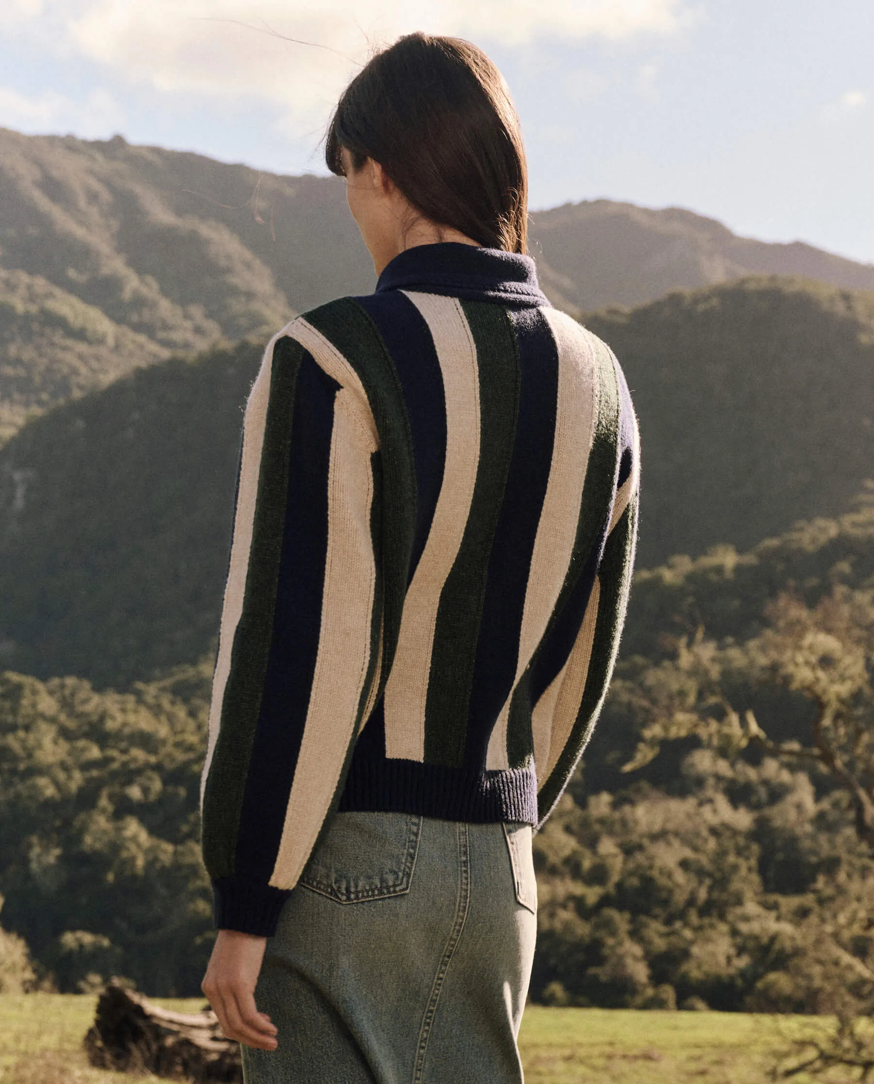 The Zip Front Cardigan. -- Olive Vine Stripe