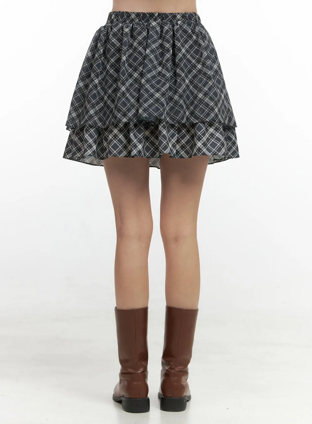 Tiered Check Mini Skirt OS423