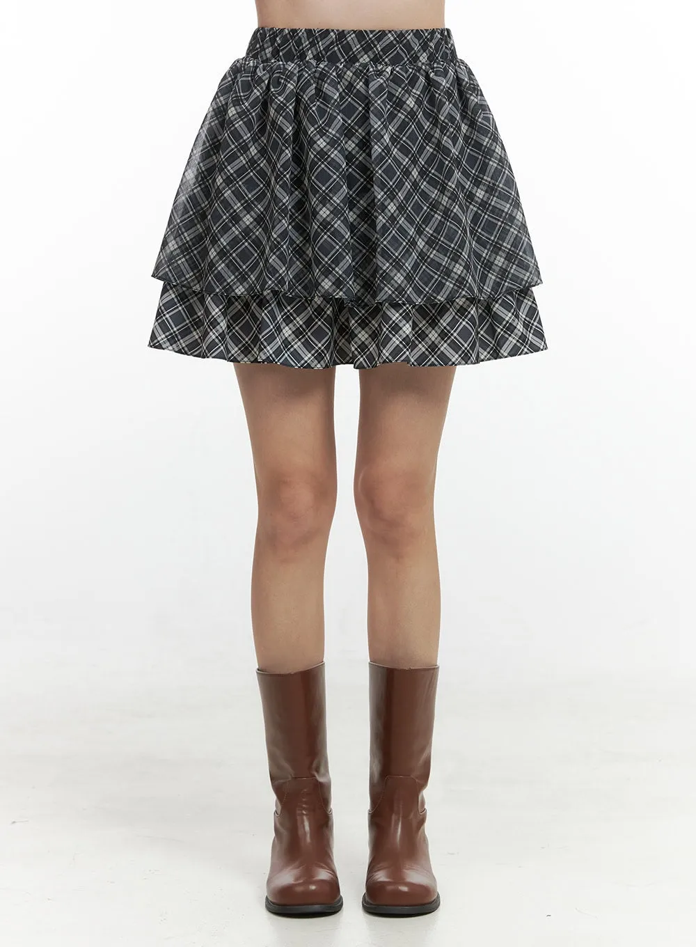 Tiered Check Mini Skirt OS423