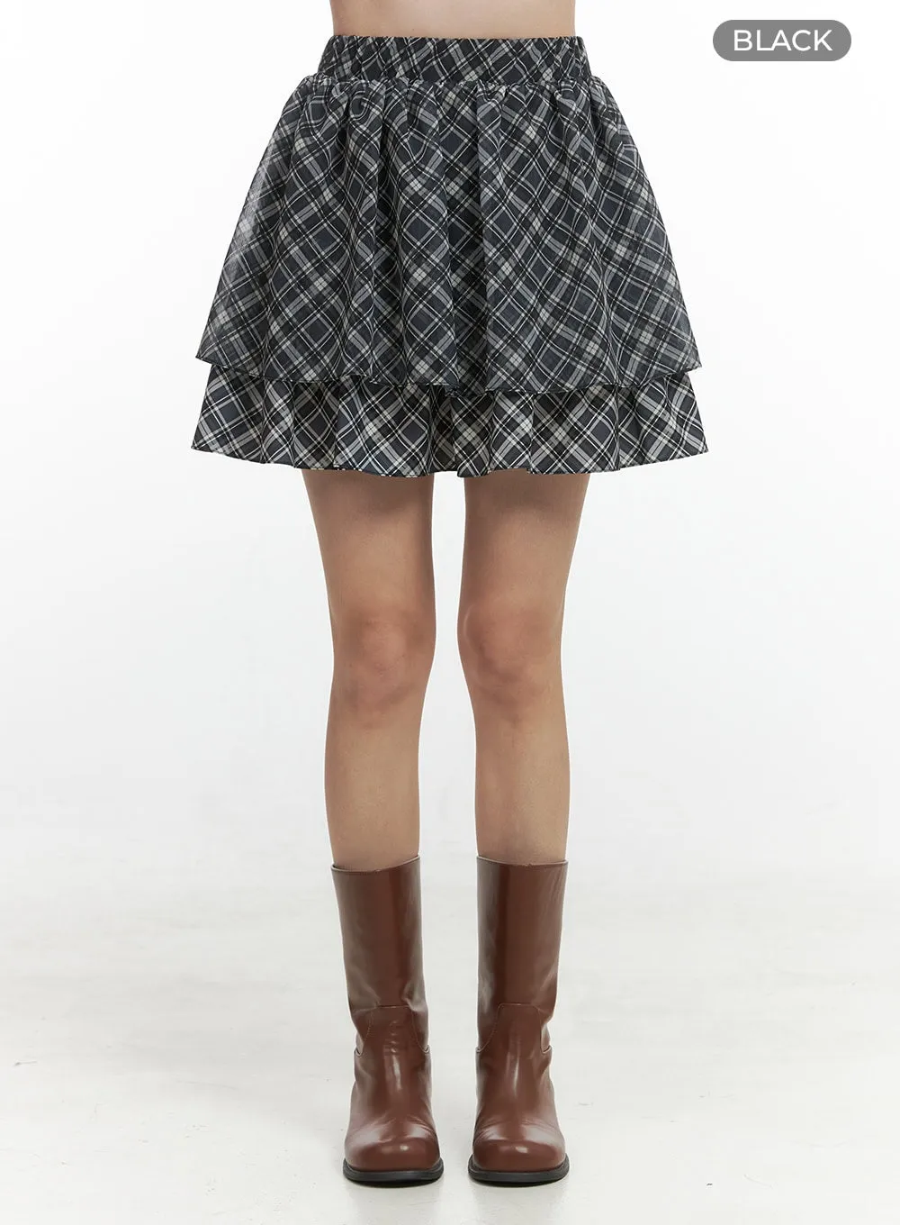 Tiered Check Mini Skirt OS423