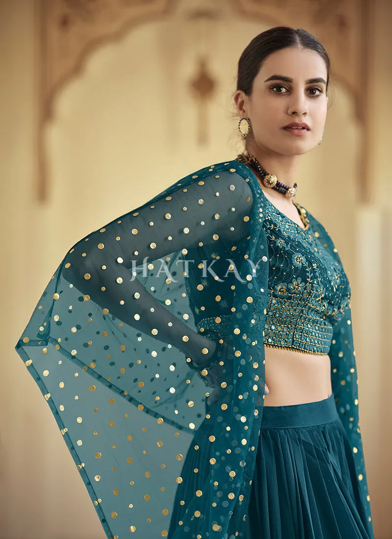 Turquoise Sequence Embroidered Lehenga Choli