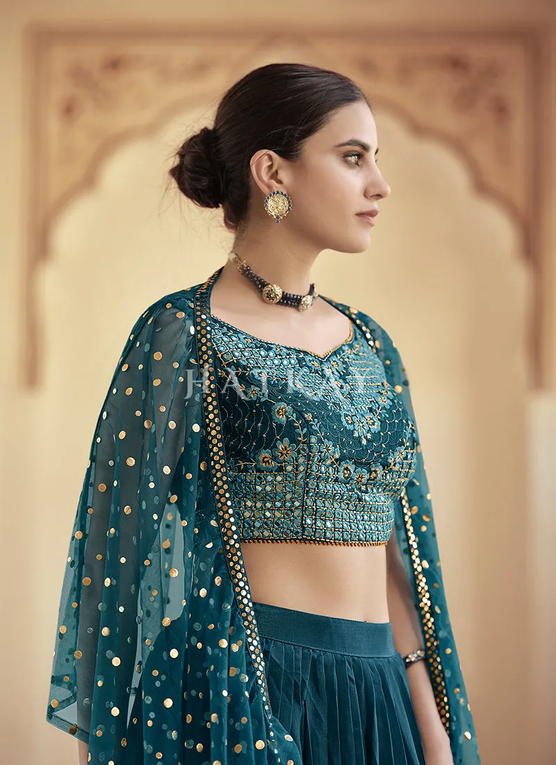 Turquoise Sequence Embroidered Lehenga Choli