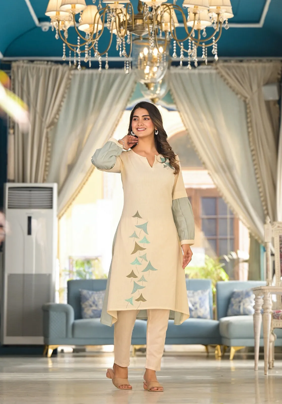 Vartika SoftBlue Cotton Kurta Pant Set