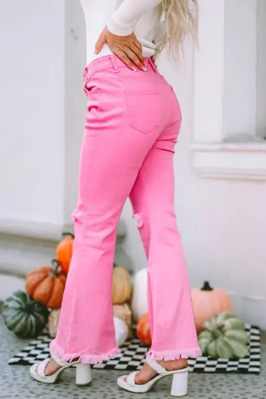 VintageRevival Raw Hem Jeans - Pink, Flared