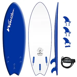 Wavestorm -Soft Top Foam 5'6" Surfboard/Fish Swallow Tail Surfboard for Beginners and All Surfing Levels Youth Complete Set Includes Leash and Multiple Fins, Blue (AZ21-WSSF560-BLU-1PK)