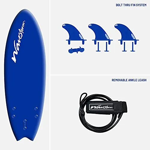 Wavestorm -Soft Top Foam 5'6" Surfboard/Fish Swallow Tail Surfboard for Beginners and All Surfing Levels Youth Complete Set Includes Leash and Multiple Fins, Blue (AZ21-WSSF560-BLU-1PK)