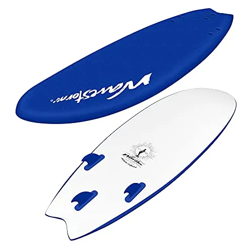 Wavestorm -Soft Top Foam 5'6" Surfboard/Fish Swallow Tail Surfboard for Beginners and All Surfing Levels Youth Complete Set Includes Leash and Multiple Fins, Blue (AZ21-WSSF560-BLU-1PK)