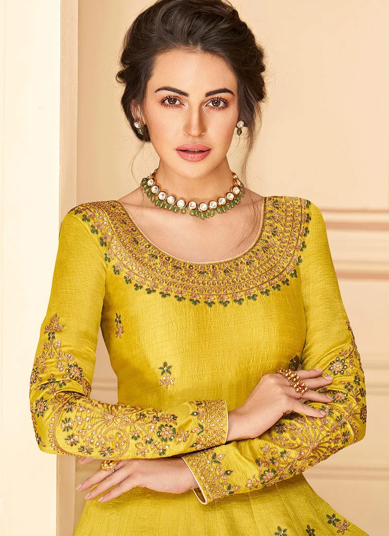 Yellow Multi Embroidered Anarkali Suit