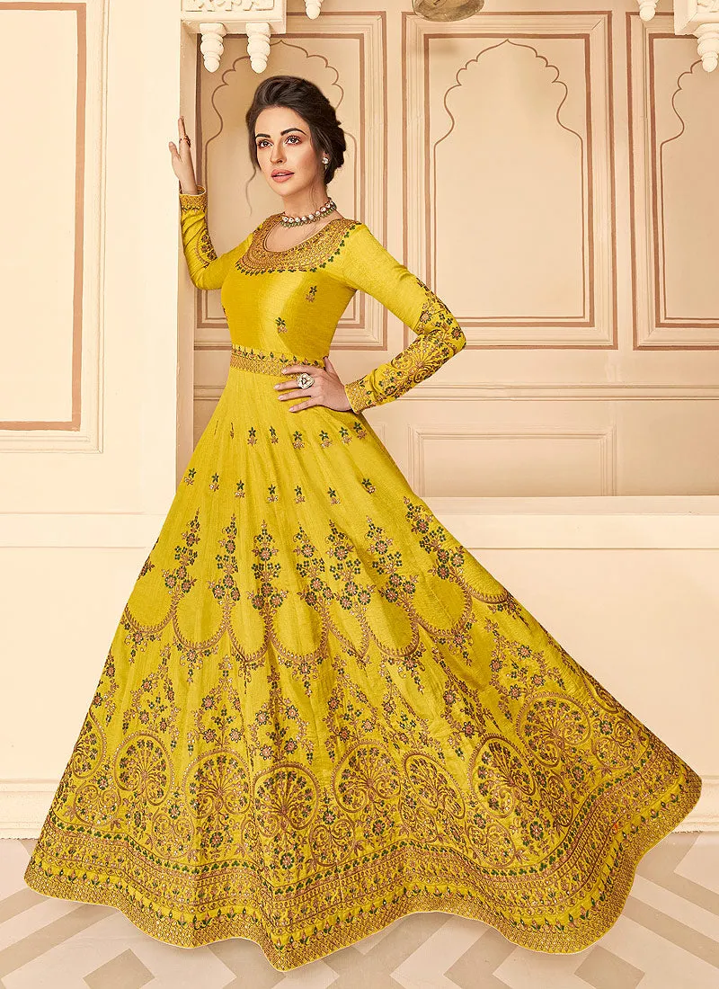 Yellow Multi Embroidered Anarkali Suit