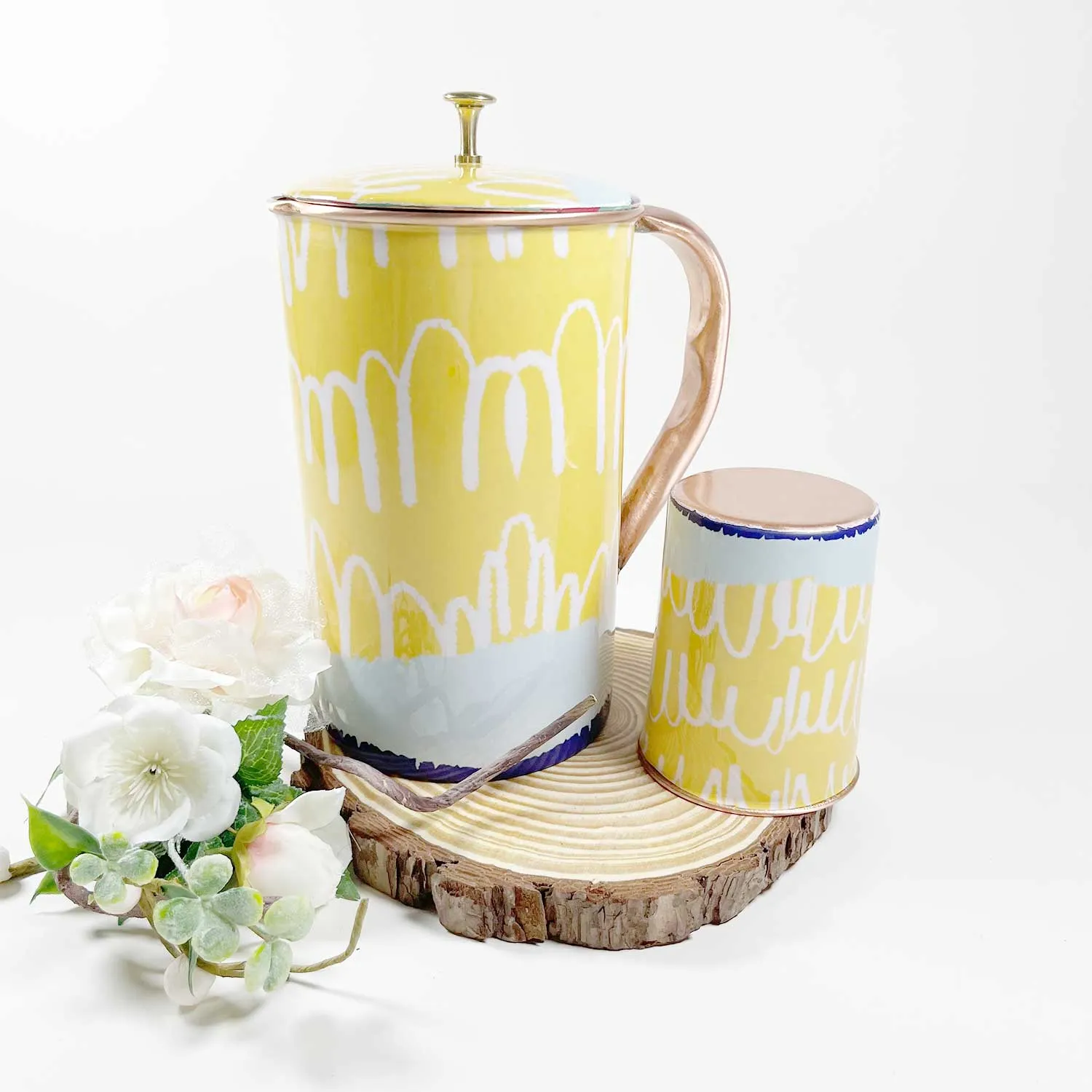 Yellow Pure Copper Bottle, Jug & Glass Set