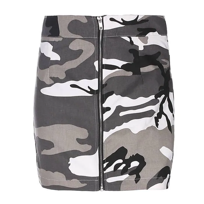 Zip-Front Camo Skirt